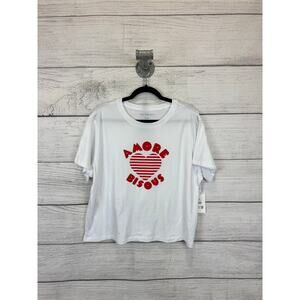 Free Assembly Women's White "Amore Bisous" Graphic Short Sleeve Tee Size XXL